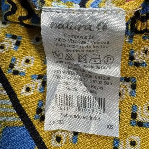 Natura Yellow Floral Boho Maxi Dress XS Tribal Border Hem - Picture 12 of 12